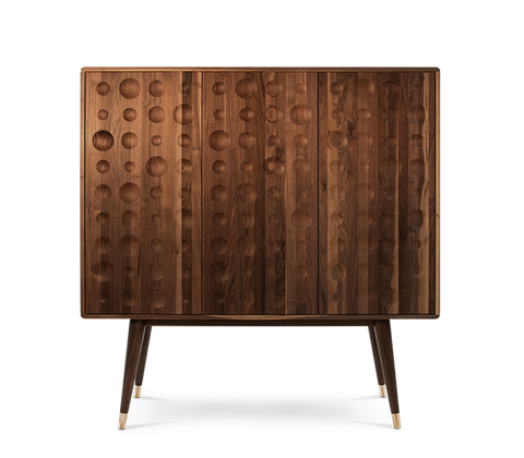 Walnut Bar Cabinet with Brass Accents and Hidden Storage