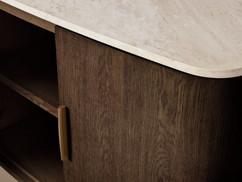 Danny Marble Top Sideboard Oak Wood Buffet Buffet Table Cabinet Country Entryways TV Cabinet