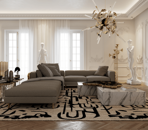 Luxury Sculptural Coffee Table Black & White High-Gloss Marble Finish