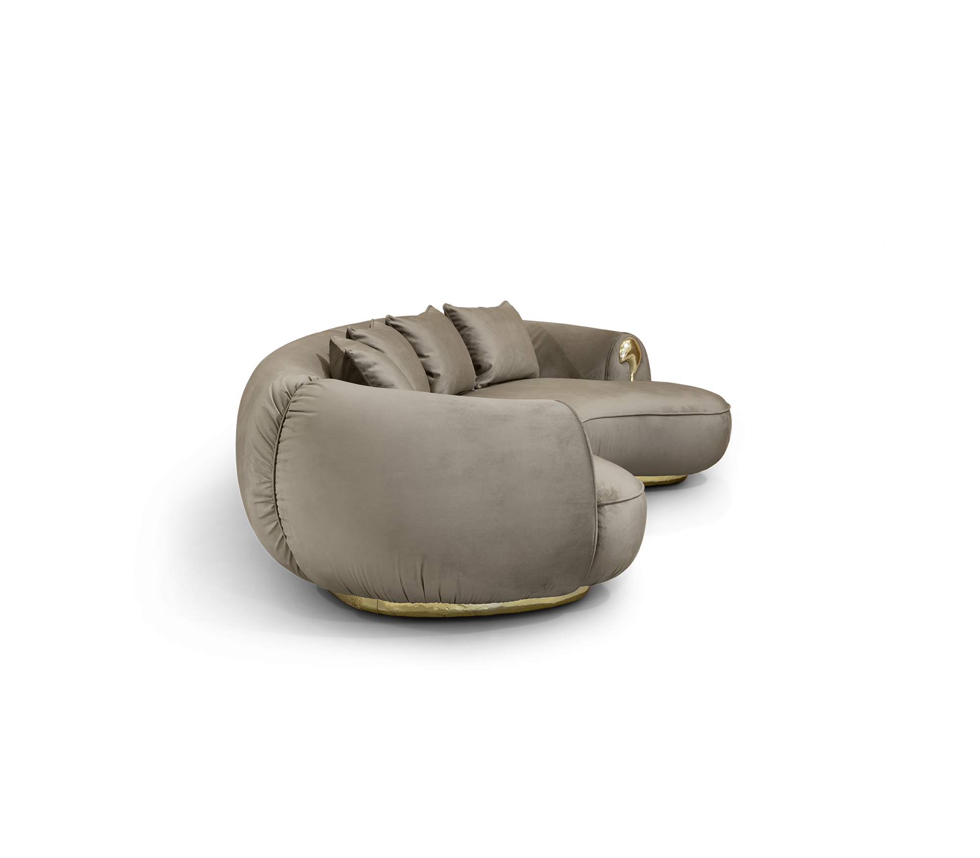 Brass Wood Sculptural Form Sofa Living Room