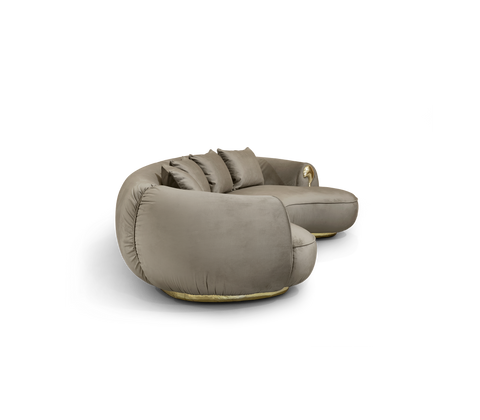 Brass Wood Sculptural Form Sofa Living Room