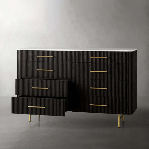 Finnley Wood Eight-Drawer Dresser with Marble or Bluestone Top Rural Chest Of 8 Drawers Cabinet