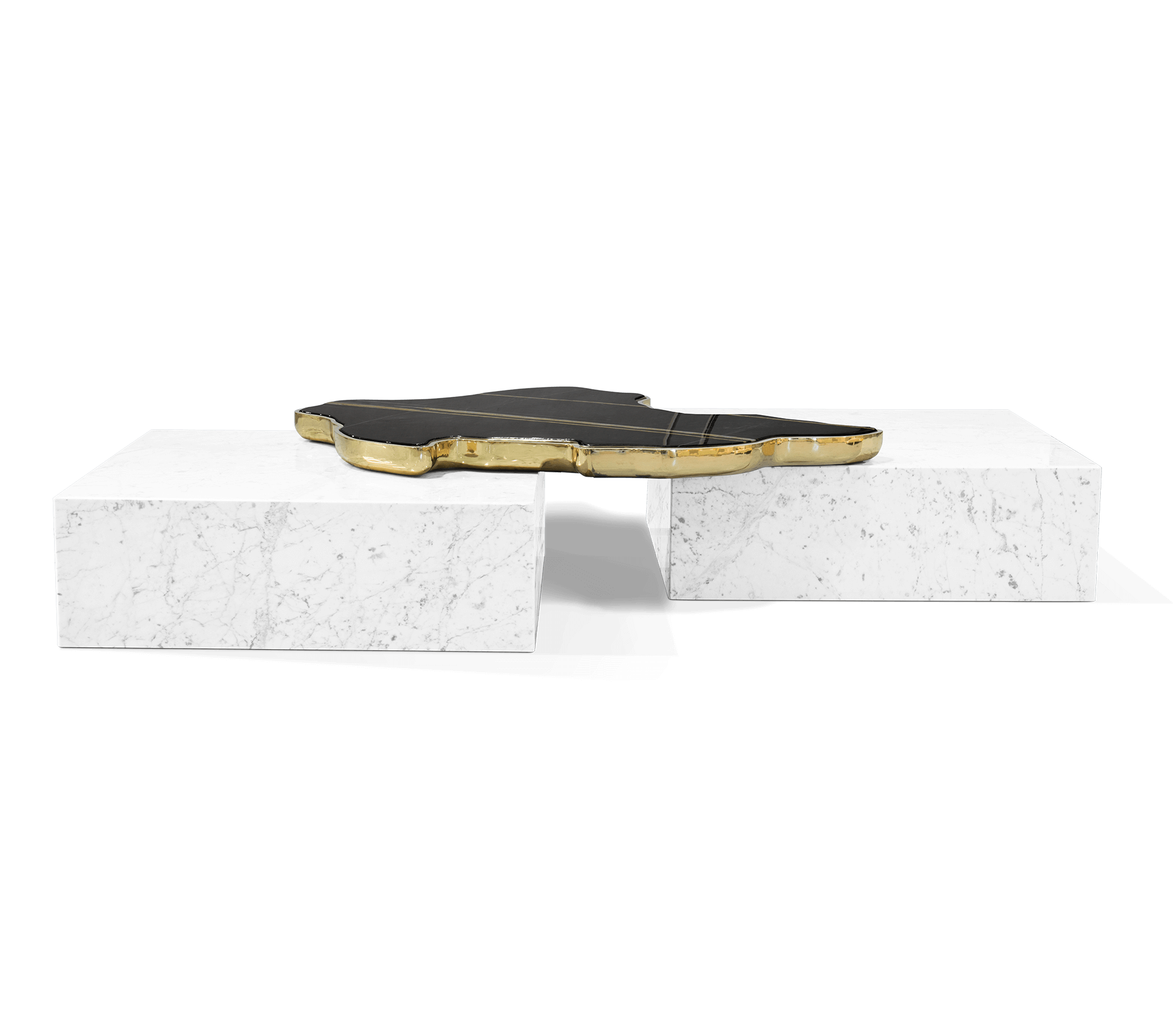 Luxury Sculptural Coffee Table Black & White High-Gloss Marble Finish