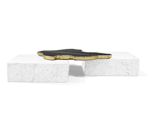 Luxury Sculptural Coffee Table Black & White High-Gloss Marble Finish