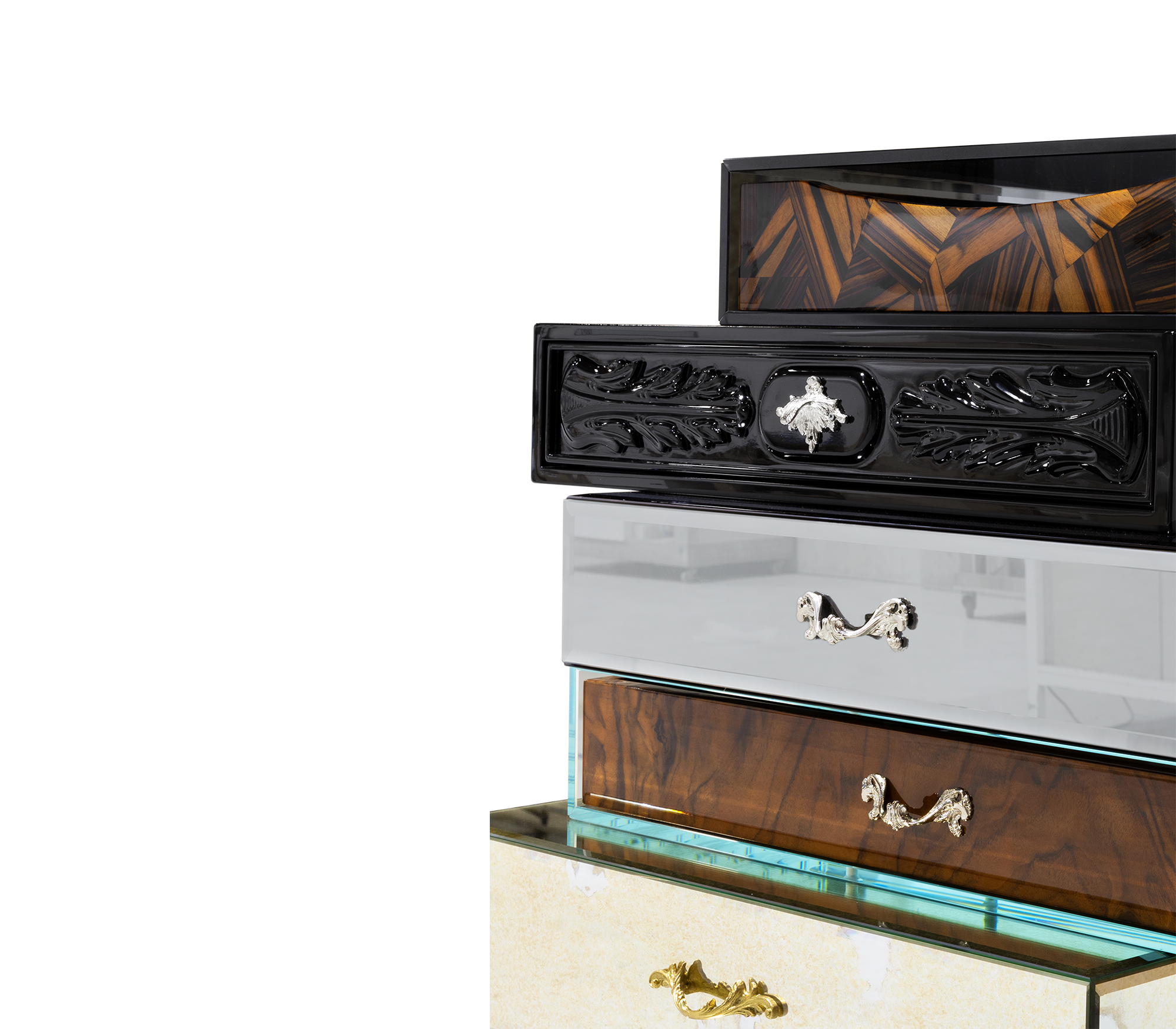 Walnut Brass Storage Drawers Chest of Drawers