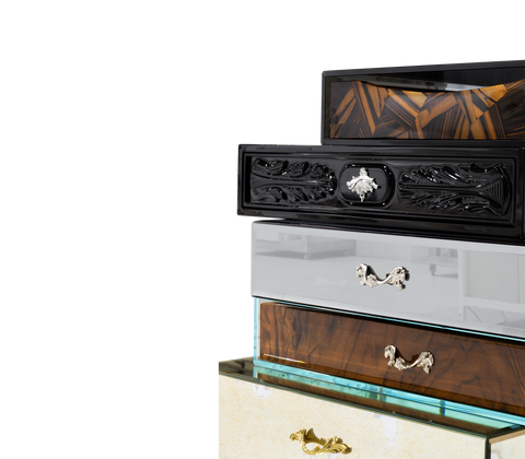 Walnut Brass Storage Drawers Chest of Drawers