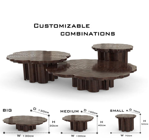 Brass Wood Sculptural Form Coffee Table