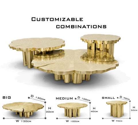 Brass Wood Sculptural Form Coffee Table