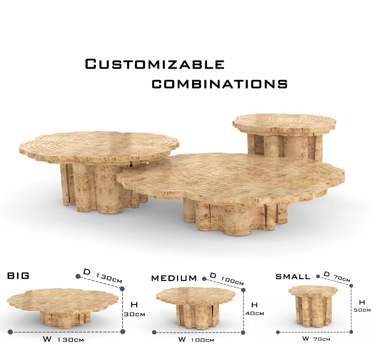 Brass Wood Sculptural Form Coffee Table