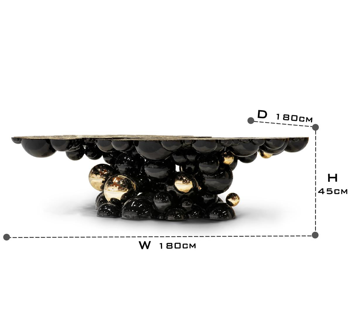 Brass Glass Black Sculptural Form Coffee Table