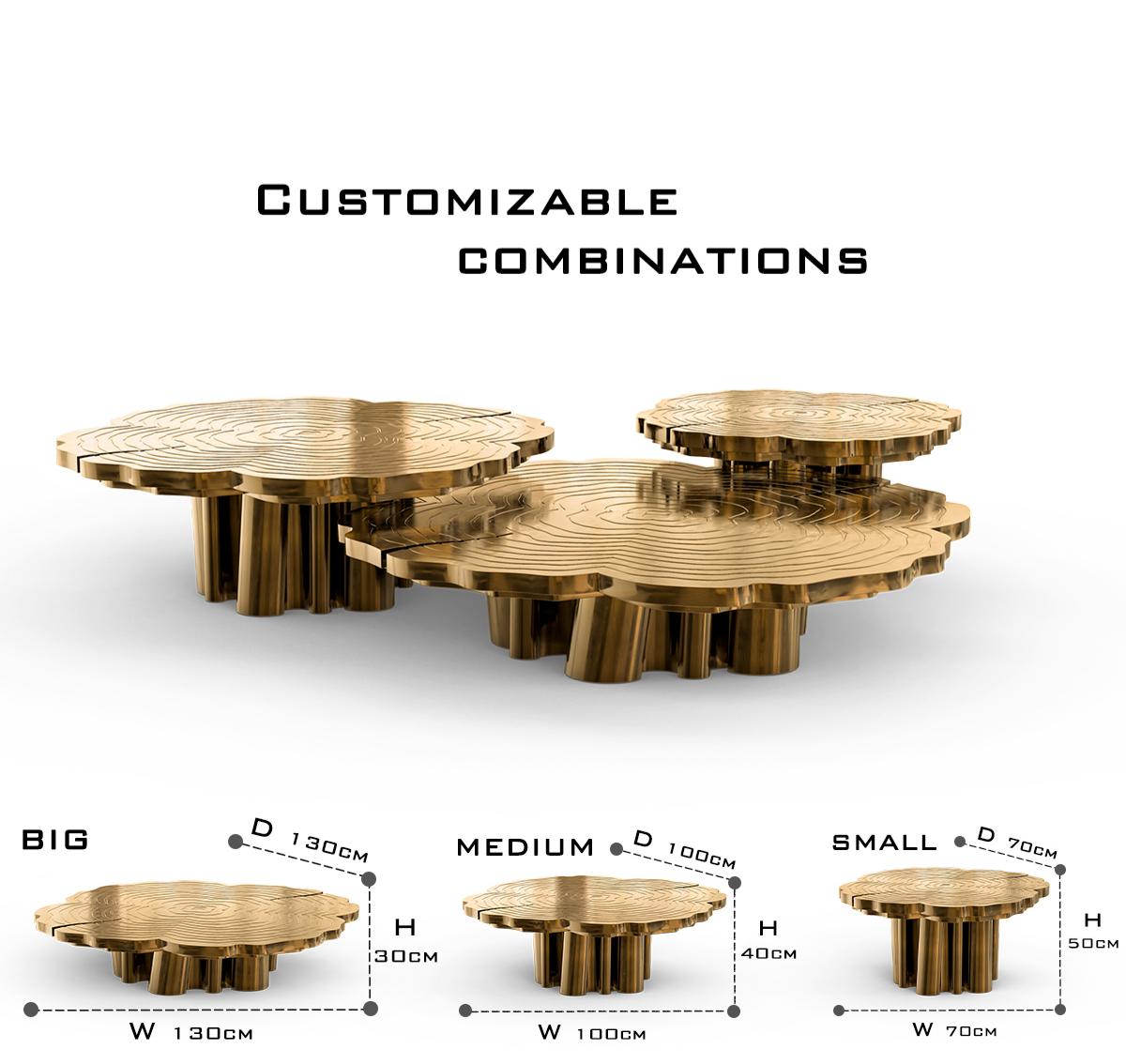 Brass Wood Sculptural Form Coffee Table
