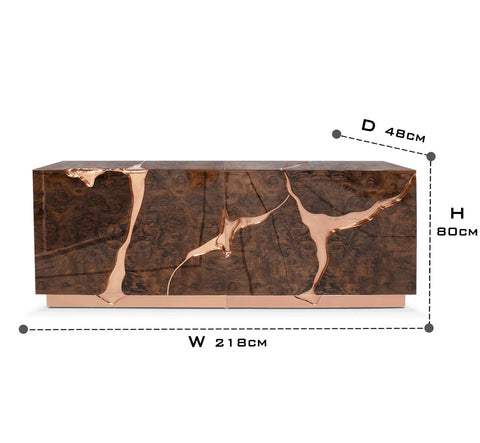 Black Gold Sideboard Cabinet with Sculptural Cracked Design