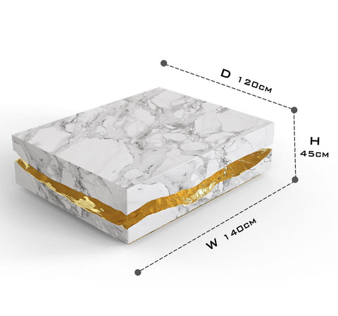 Brass Stone White Sculptural Form Coffee Table