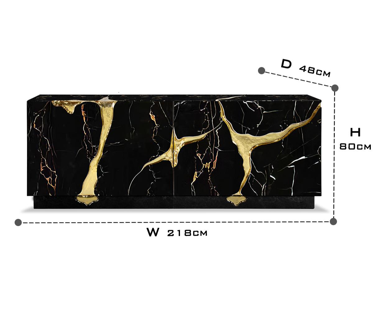 Black Gold Sideboard Cabinet with Sculptural Cracked Design