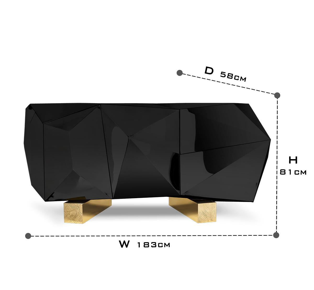 Black Faceted Sideboard Buffet Cabinet with Hidden Storage