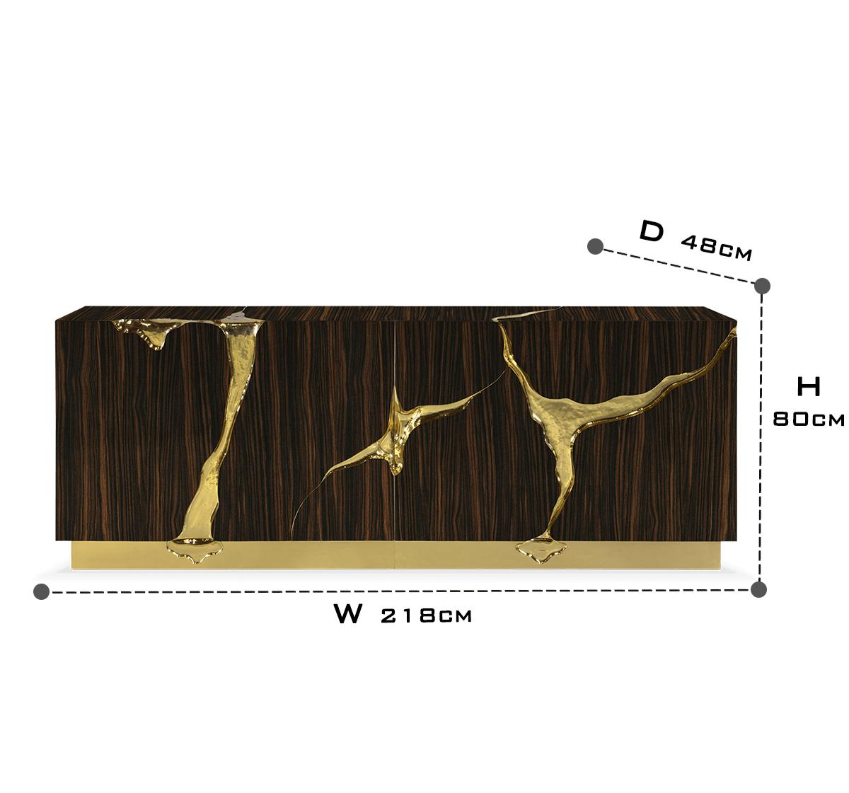 Black Gold Sideboard Cabinet with Sculptural Cracked Design
