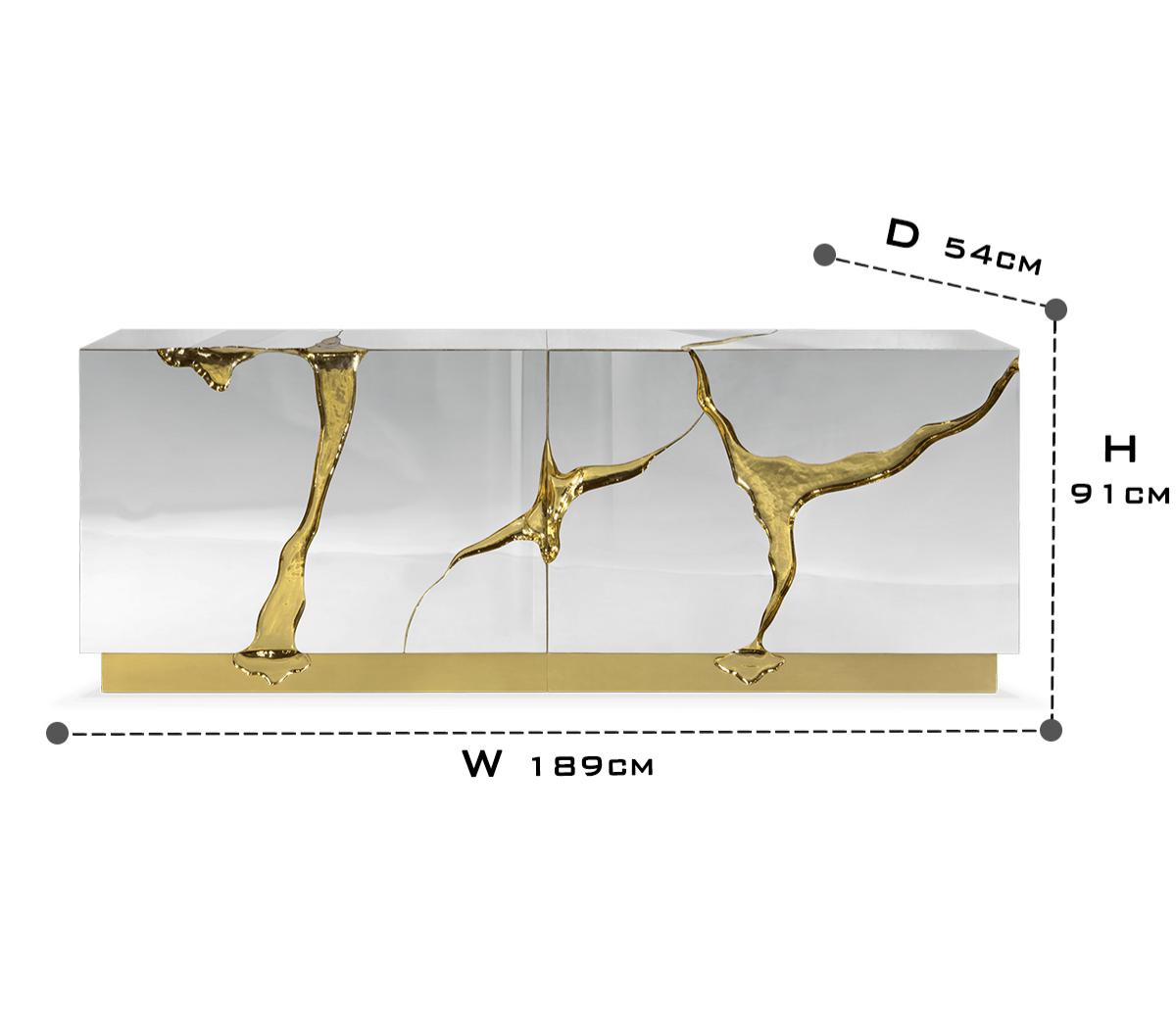Black Gold Sideboard Cabinet with Sculptural Cracked Design