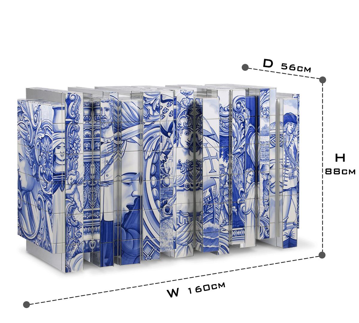 Hand-Painted Tile Sideboard Cabinet