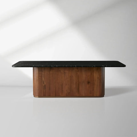Caden Dining Table with Walnut Wood Base and Marble Stone Top