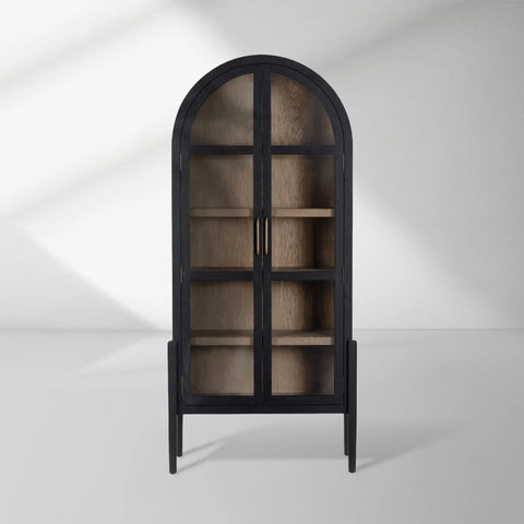 Hattie Wright Mediterranean Glass Door Display Cabinets Wood Living Dining Room Tall Cabinets