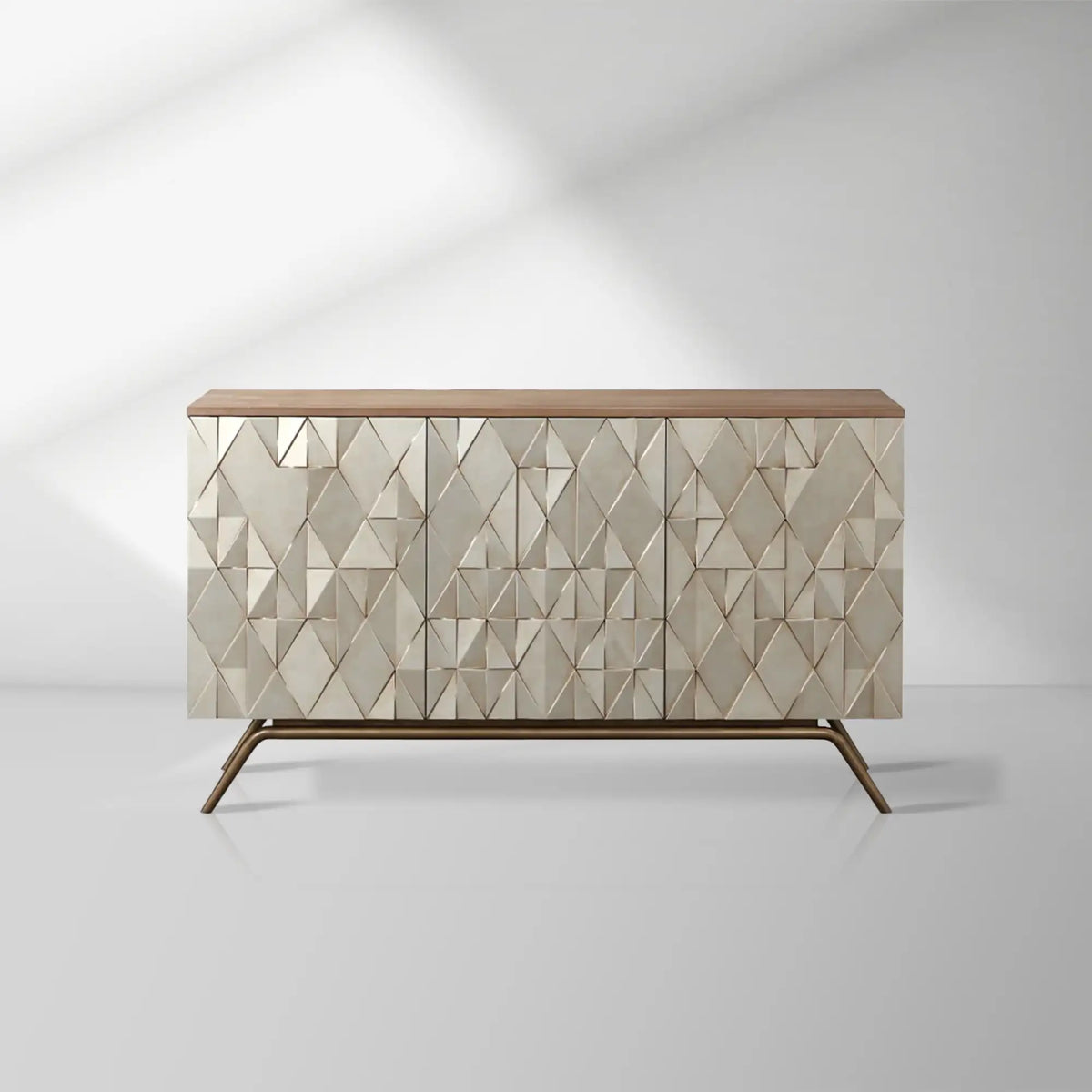 Champagne Geometric Finish Buffet Sideboard Luxury Three-Door Entryway Cabinet