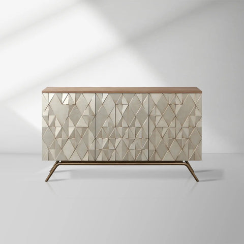 Champagne Geometric Finish Buffet Sideboard Luxury Three-Door Entryway Cabinet
