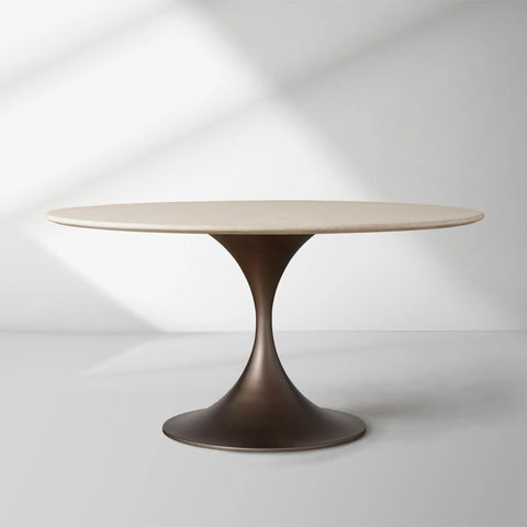 Aero Saint Germain Dining Table Round Marble Stone Tabletop Tulips Dining Table with Launette Steel Base