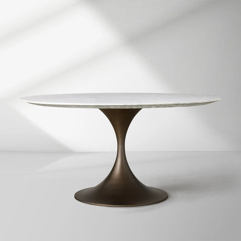 Aero Saint Germain Dining Table Round Marble Stone Tabletop Tulips Dining Table with Launette Steel Base