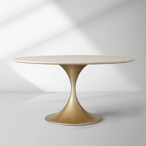 Aero Saint Germain Dining Table Round Marble Stone Tabletop Tulips Dining Table with Launette Steel Base
