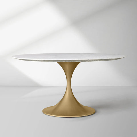 Aero Saint Germain Dining Table Round Marble Stone Tabletop Tulips Dining Table with Launette Steel Base