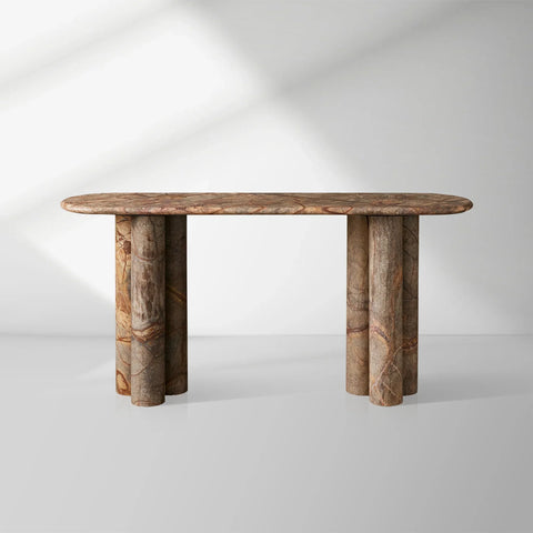 Serafin Natural Stone Entryway Console Table Vintage Style Hallway Entrance Table with Column Legs