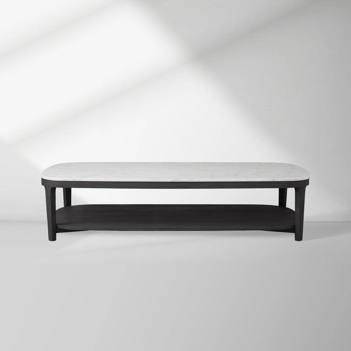 Danny Marble Top Coffee Table Oak Wood Cocktail Table Living Room Rectangle Center Tea Table