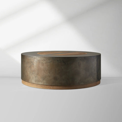 Acacius Round Coffee Table Yukas Wood Cocktail Table Sofa Industrial Center Tea Table