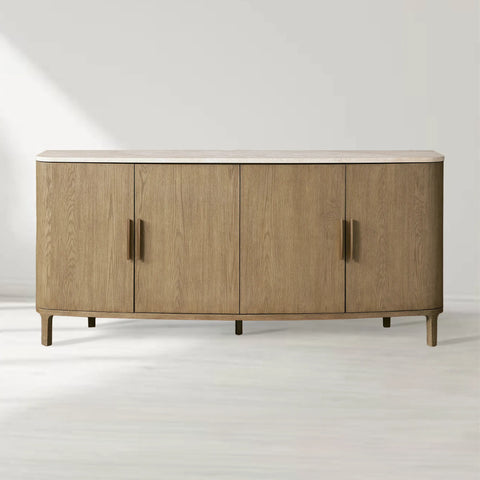Danny Marble Top Sideboard Oak Wood Buffet Buffet Table Cabinet Country Entryways TV Cabinet