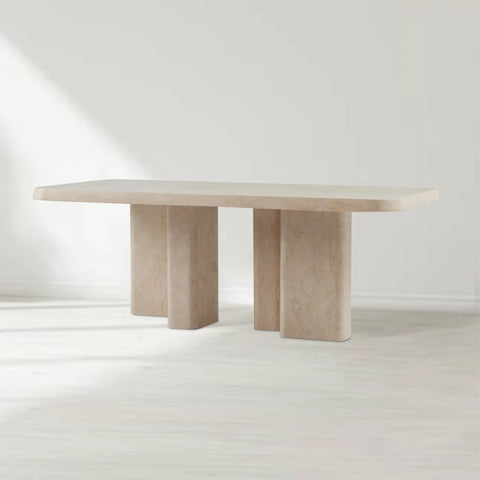 Cruz Outdoor Marble Dining Table with Sculptural Cylindrical Base