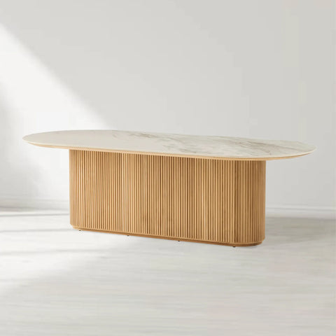 Beaumont Outdoor Teak Dining Table with Stone Tops