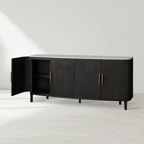 Danny Marble Top Sideboard Oak Wood Buffet Buffet Table Cabinet Country Entryways TV Cabinet