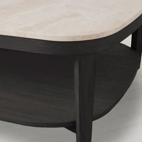 Danny Marble Top Coffee Table Oak Wood Cocktail Table Living Room Rectangle Center Tea Table