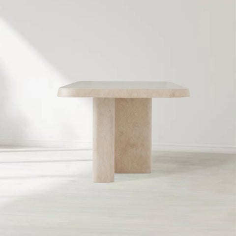 Cruz Outdoor Marble Dining Table with Sculptural Cylindrical Base