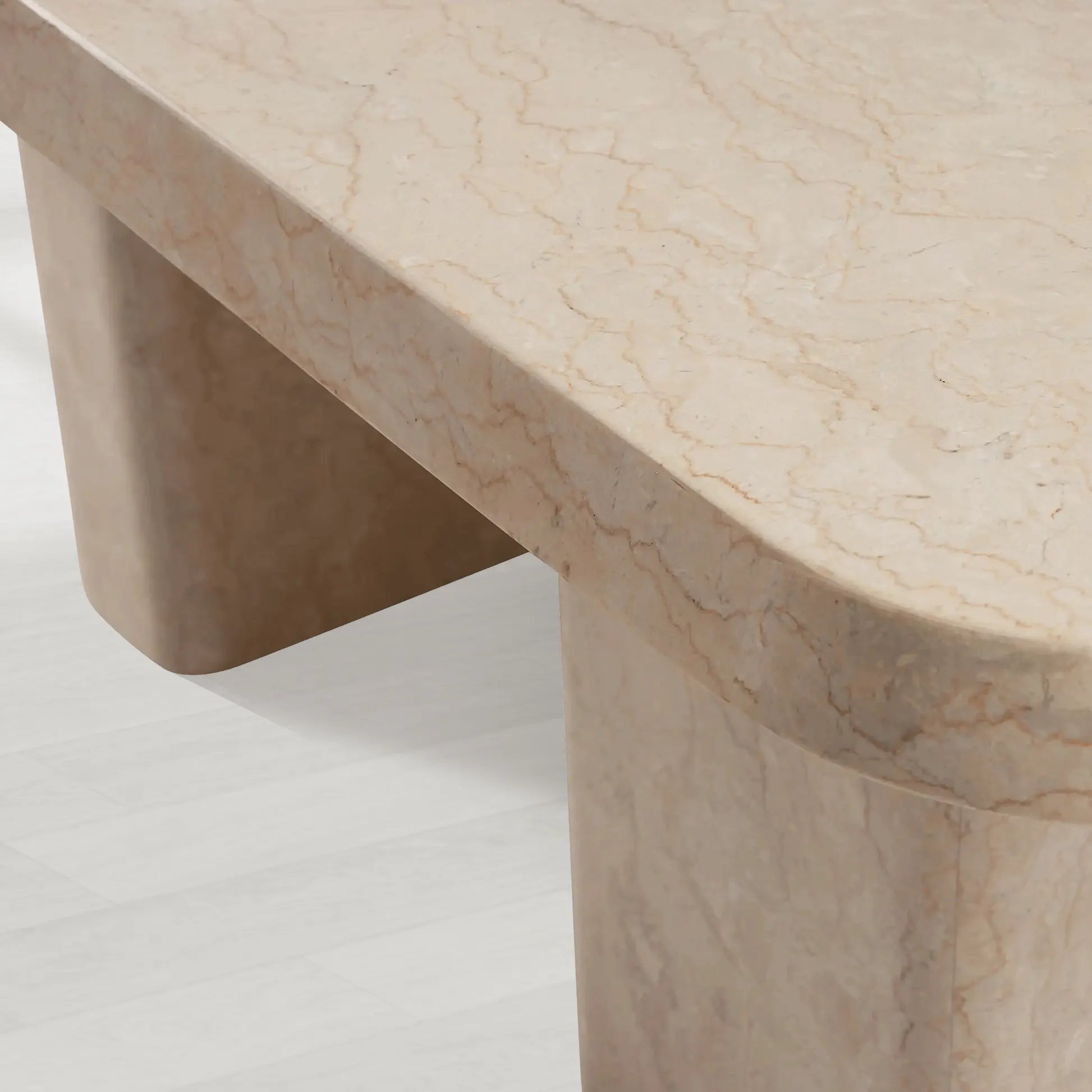 Cruz Outdoor Marble Dining Table with Sculptural Cylindrical Base