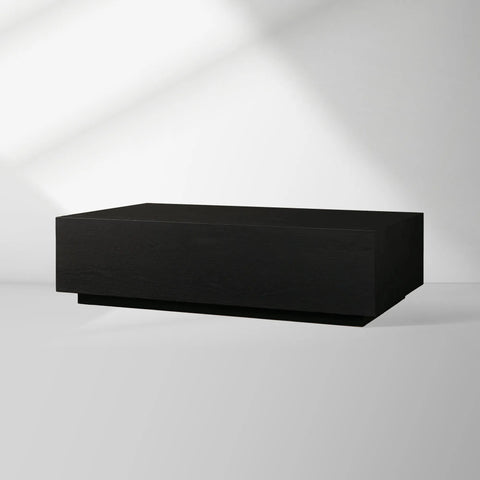 Sullivan Rectangular Oak Coffee Table Black Plinth Base Cocktail Table Wood Living Room Center Tea Table