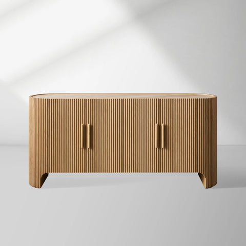 Astor Marble Top Sideboard Buffet Table Wood Living Room Entryways Cabinet Reeded Detailing