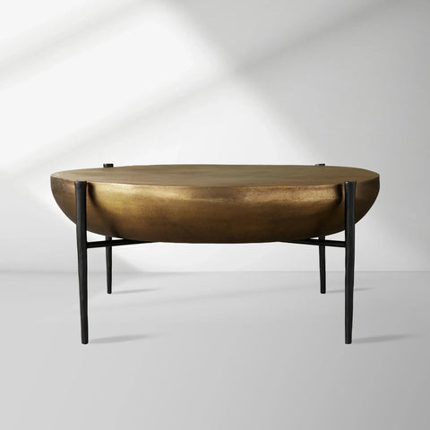 Donovan Cast Aluminum Coffee Table Round Living Room Cocktail Table Metal Top Center Tea Table