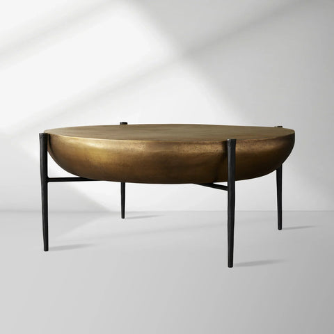 Donovan Cast Aluminum Coffee Table Round Living Room Cocktail Table Metal Top Center Tea Table