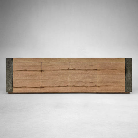 Telluride Media Console Oak with Oxidized Steel Rustic Living Furniture