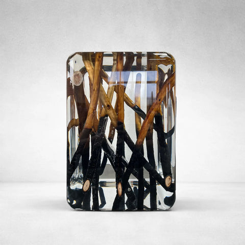 Half-burned Wood Pile Acrylic Stool Side Table