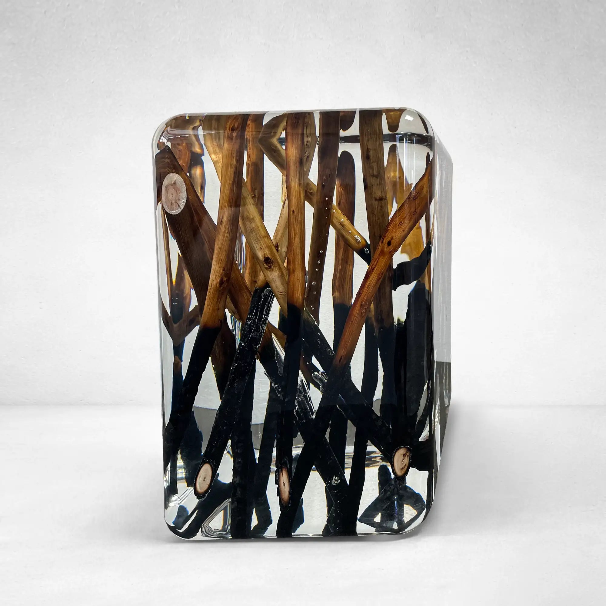 Half-burned Wood Pile Acrylic Stool Side Table