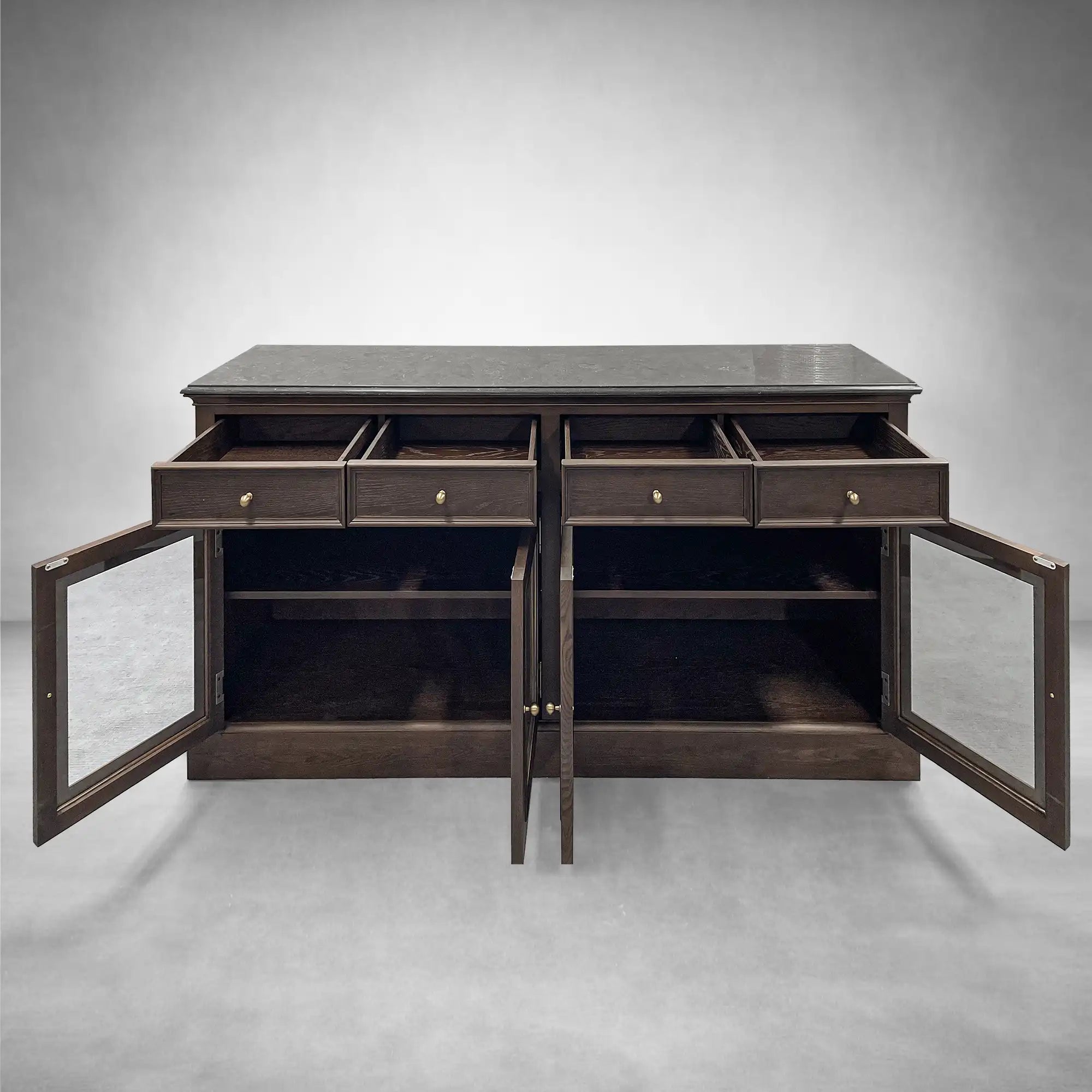 Kensington Glass Buffet Finnish Pine Wood Stone Top Vintage Dining