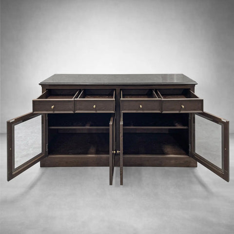 Kensington Glass Buffet Finnish Pine Wood Stone Top Vintage Dining