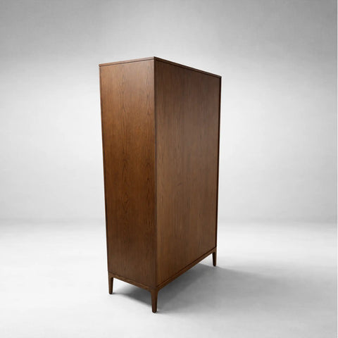Linley Oak Wood Tall Display Cabinet Glass Door Bookcase with Drawers